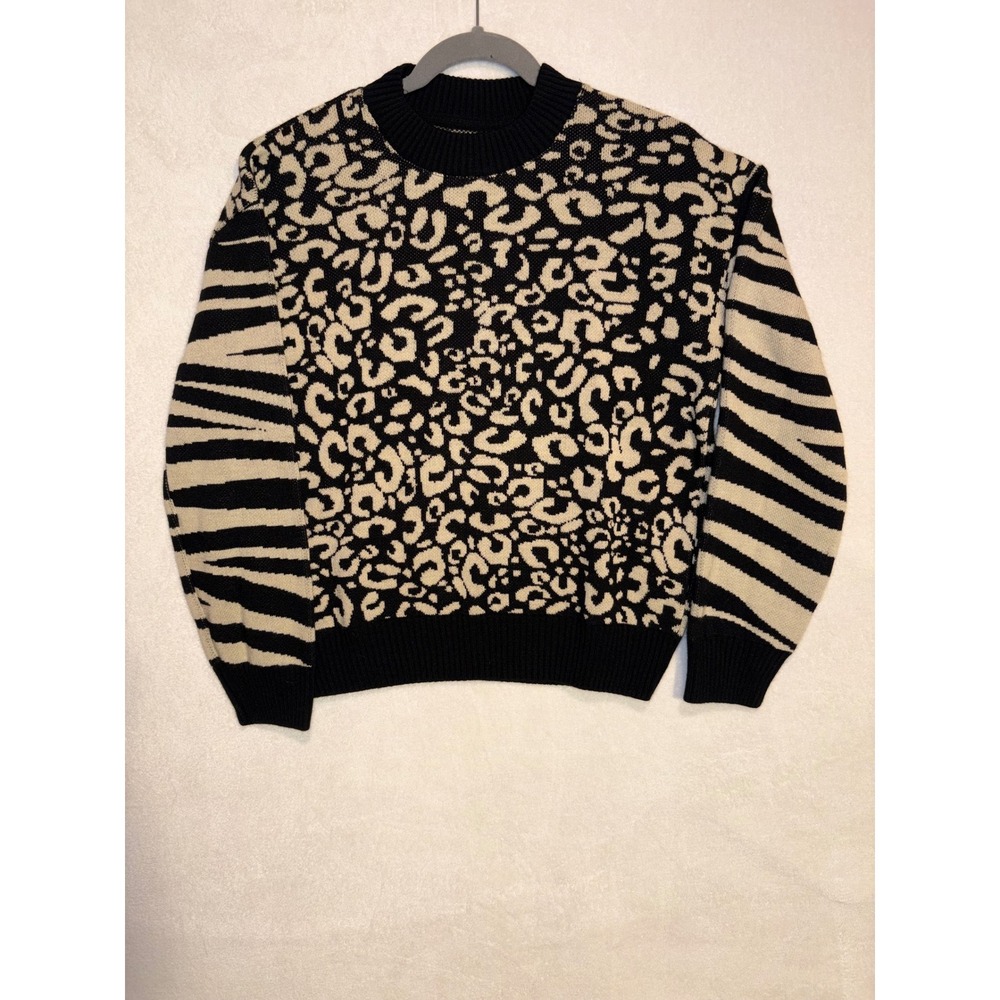 Rifle Jeanswear Mixed Animal Print Sweater Leopard Zebra‎ Khaki Black Small